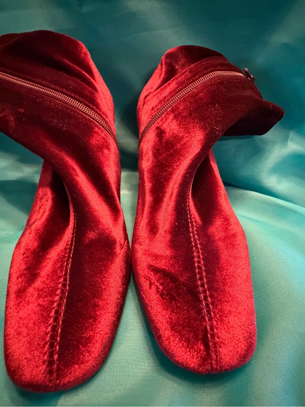 Jeffrey Campbell Velvet Ankle Boots in Deep Red